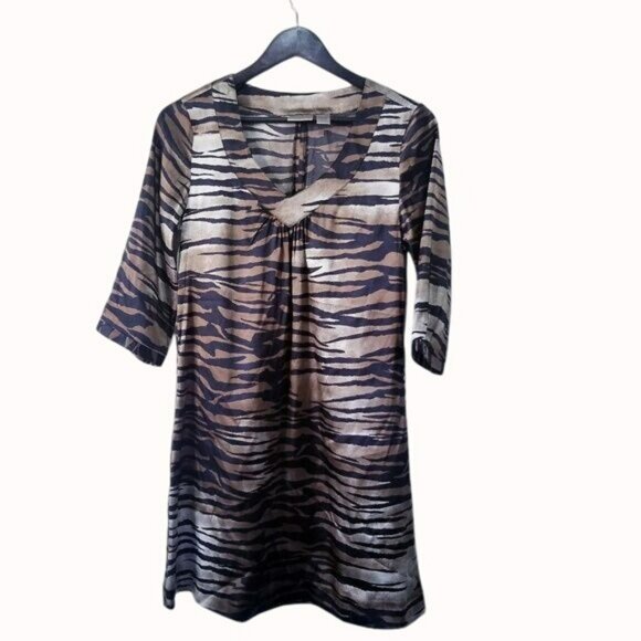 Chicos Animal Print Tunic Midi Dress Womens Size 0 Three Quarter Sleeves - Picture 1 of 4